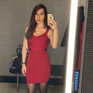 GUESS Mirage Red Bandage Mini Dress with Mesh Trim